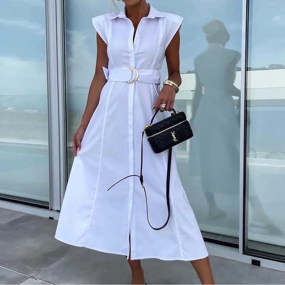 Zara Dresses & Skirts - Zara White A-Line Polo Collar Dress